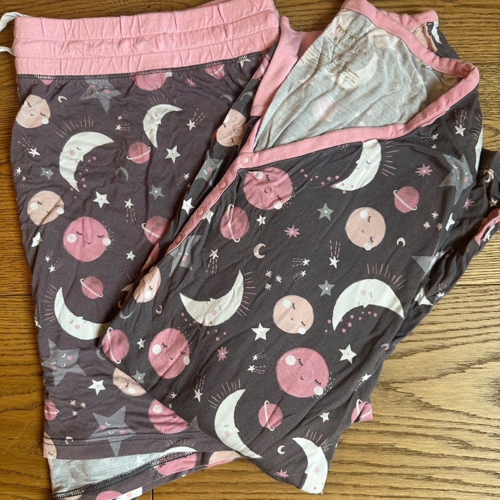 Little Sleepies Pink and Gray Moon Pajama Set
